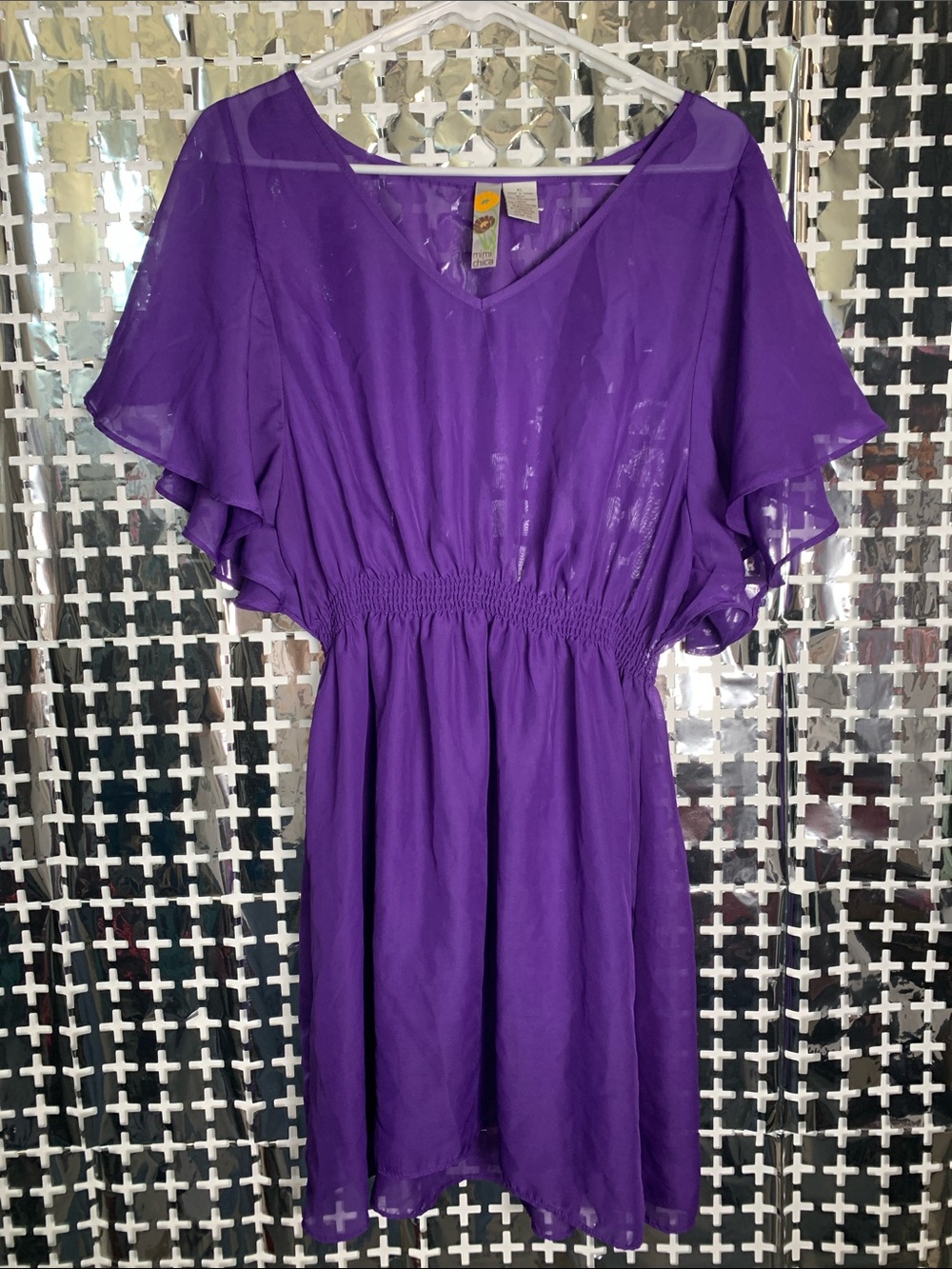Mimi Chica Bold Purple Sheer Flutter-Sleeve Swim Coverup